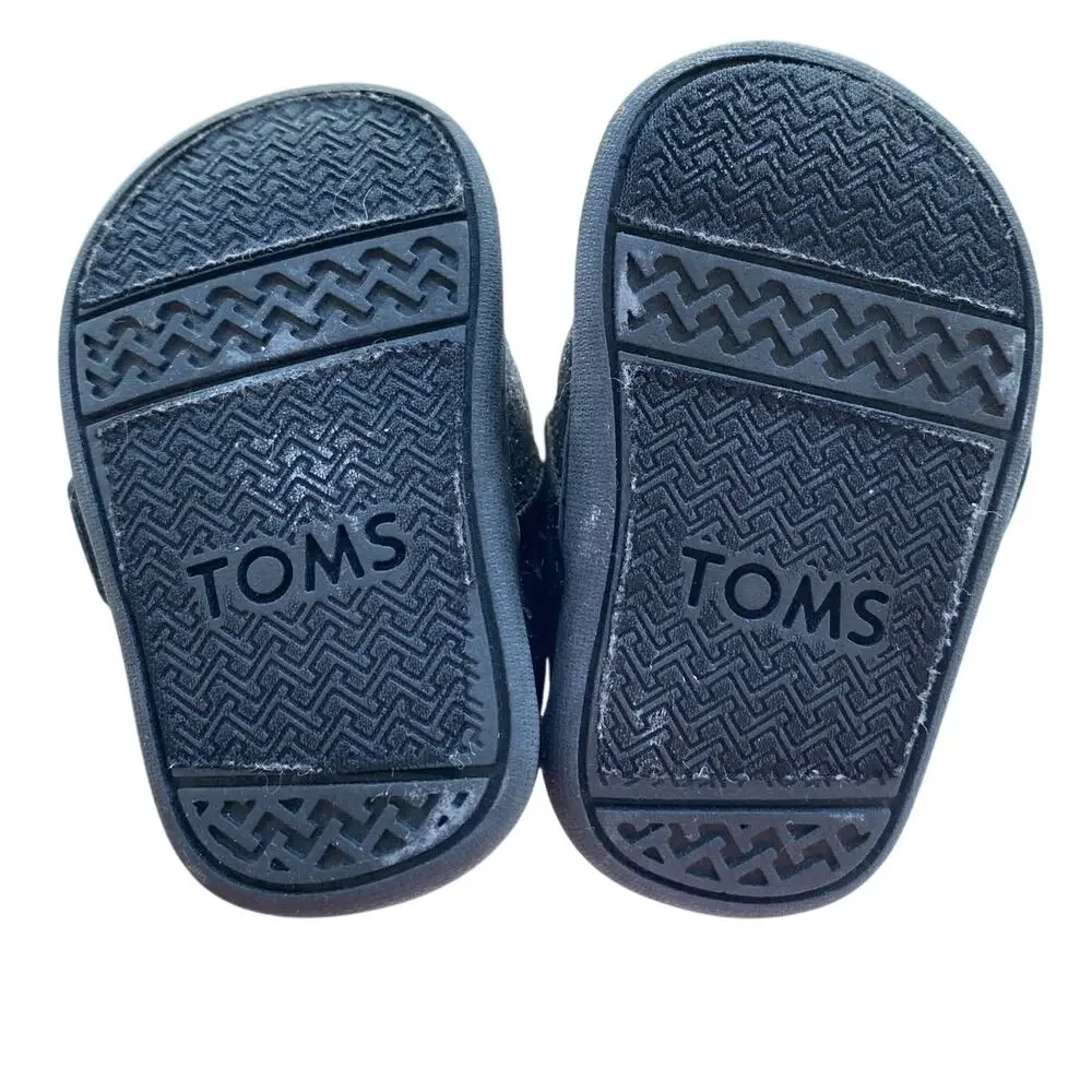 Toms Classic Black Glitter Baby Infant Walker Size 2 Shoes